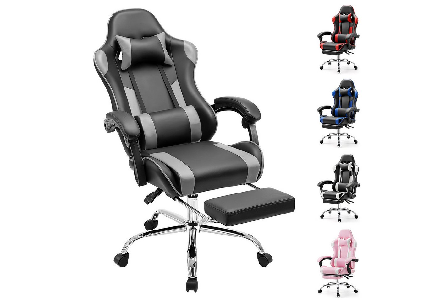 IDEASY Gaming-Stuhl Bürostuhl Computer Gaming Sessel Ergonomischer Gamer Stuhl (Ein Stuhl), Rückenlehne Sitzhöhe Verstellbar mit Fußstütze Kopfstütze Lendenkissen von IDEASY