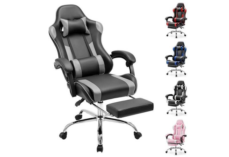 IDEASY Gaming-Stuhl Bürostuhl Computer Gaming Sessel Ergonomischer Gamer Stuhl (Ein Stuhl), Rückenlehne Sitzhöhe Verstellbar mit Fußstütze Kopfstütze Lendenkissen von IDEASY