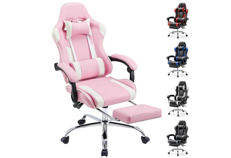 IDEASY Gaming-Stuhl Bürostuhl Computer Gaming Sessel Ergonomischer Gamer Stuhl (Ein Stuhl), Rückenlehne Sitzhöhe Verstellbar mit Fußstütze Kopfstütze Lendenkissen von IDEASY