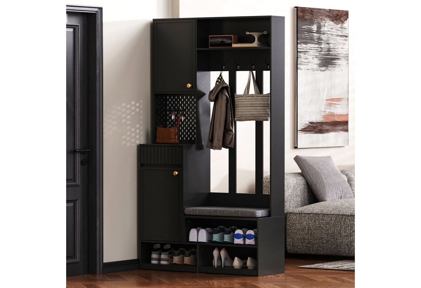 IDEASY Garderobenständer Flurgarderobe mit Sitzbank, 4 Haken, Schubladen – Weiß, 100x180x35 cm IDEASY Garderobenständer Flurgarderobe mit Sitzbank, 4 Haken, Schubladen – Weiß, 100x180x35 cm von IDEASY