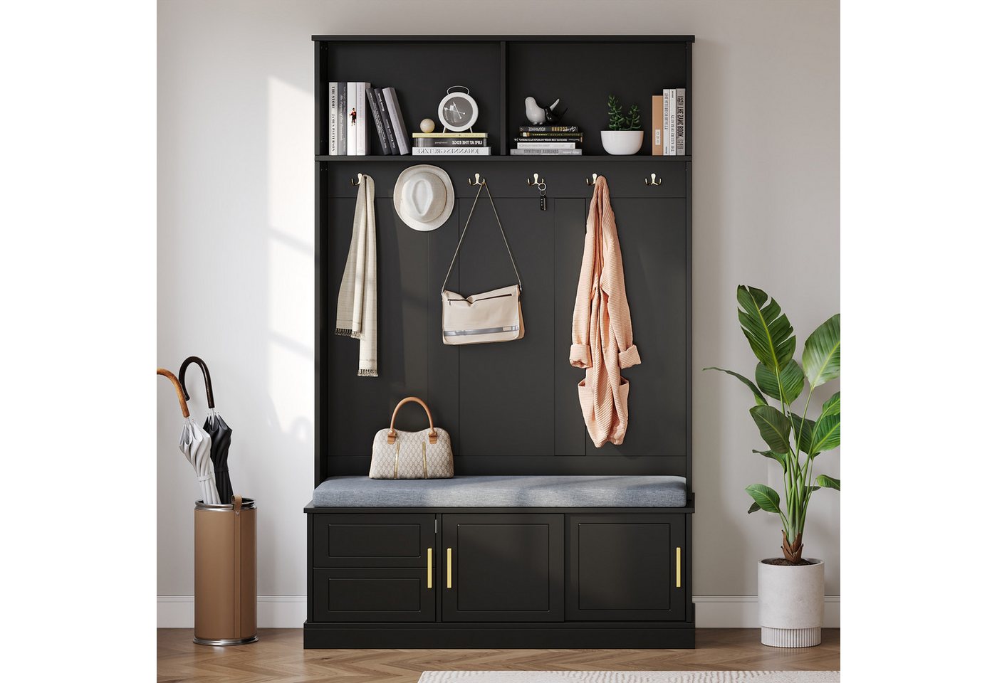 IDEASY Garderobenständer Garderobe mit Schuhbank & 6-fach Haken, platzsparend IDEASY Garderobenständer Garderobe mit Schuhbank & 6-fach Haken, platzsparend von IDEASY