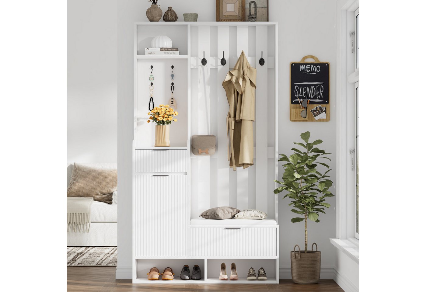 IDEASY Garderobenständer Garderobenständer 100cm 6-in-1 weiß mit Schuhbank IDEASY Garderobenständer Garderobenständer 100cm 6-in-1 weiß mit Schuhbank von IDEASY