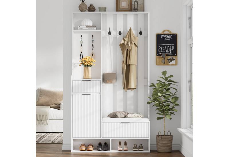 IDEASY Garderobenständer Garderobenständer 100cm 6-in-1 weiß mit Schuhbank von IDEASY