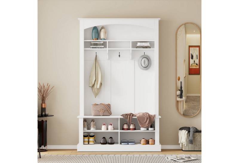 IDEASY Garderobenständer H180*B100*T35 cm, Garderoben-Set mit Bank und Schuhablage, (rechteckige Aufbewahrung & Regale Garderobe für Flur), mit 3 hängenden Haken & offenem Stauraum von IDEASY