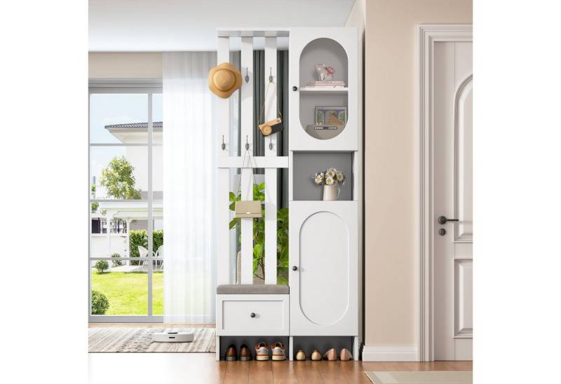IDEASY Garderobenständer Kompakt-Garderobe 2er-Set weiß mit Schuhbank & Polster von IDEASY