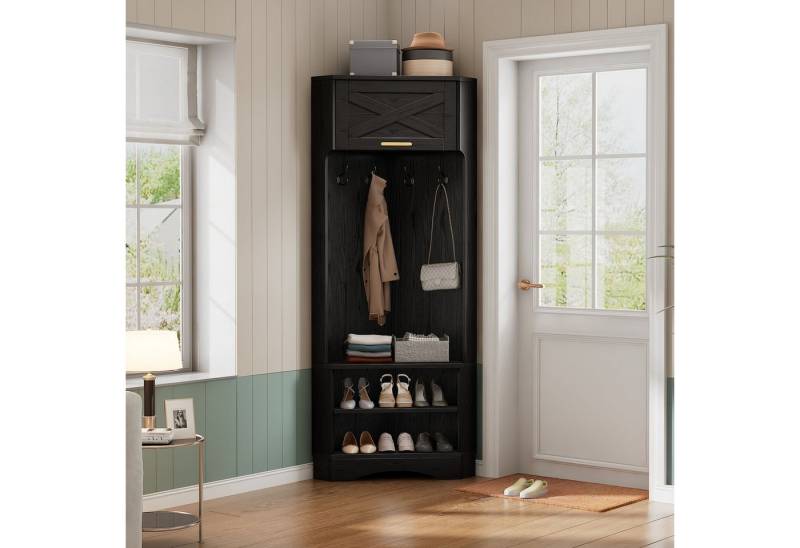 IDEASY Garderobenständer Moderne Flurgarderobe mit 4 Haken Schwarz von IDEASY