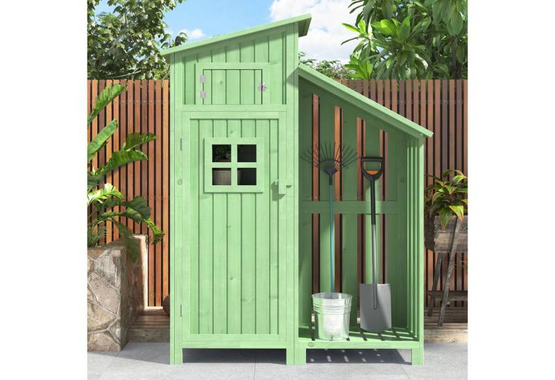 IDEASY Gerätehaus 124x46x174cm, Holzhütte, 1St, Gartenschrank Geräteschuppen, (Blau/Grau/Grün), Kompaktes Gartenhaus mit Metallrahmen, Für kleine Gärten geeignet von IDEASY