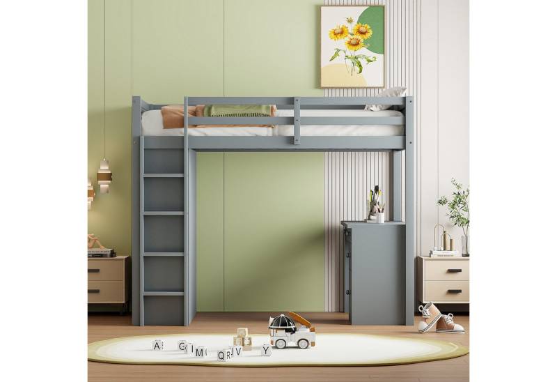 IDEASY Hochbett Hochbett mit Schreibtisch und Regalen, mit Schubladen, 90 x 200 cm, weiß/rosa, ohne Matratze und Dekoration von IDEASY