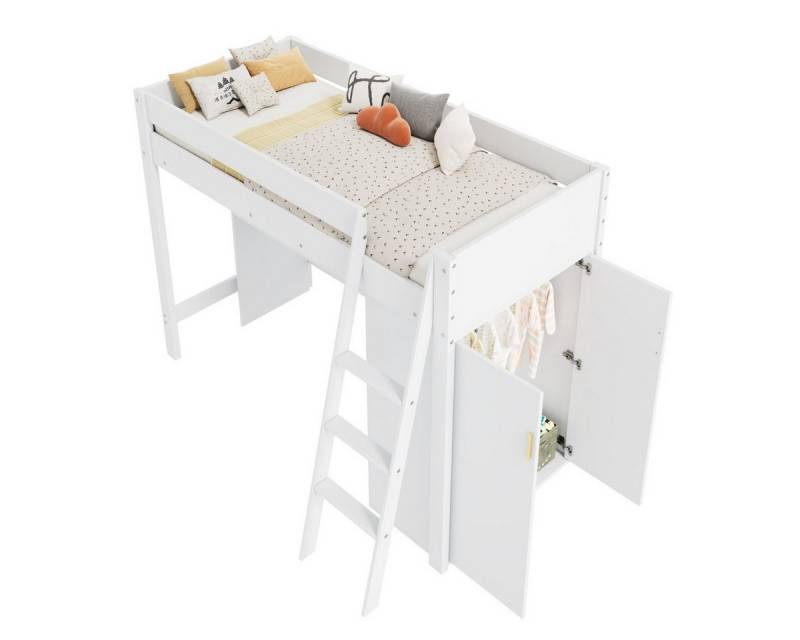 IDEASY Hochbett Kinder-Hochbett 3-in-1 Kombi-Set mit Schreibtisch (90x200cm) - Weiß (Modulares 3-in-1-Set: Schreibtisch, Leiter und Kleiderschrank) Platzsparendes Design für individuelles Kinderzimmer. Ohne Matratze von IDEASY