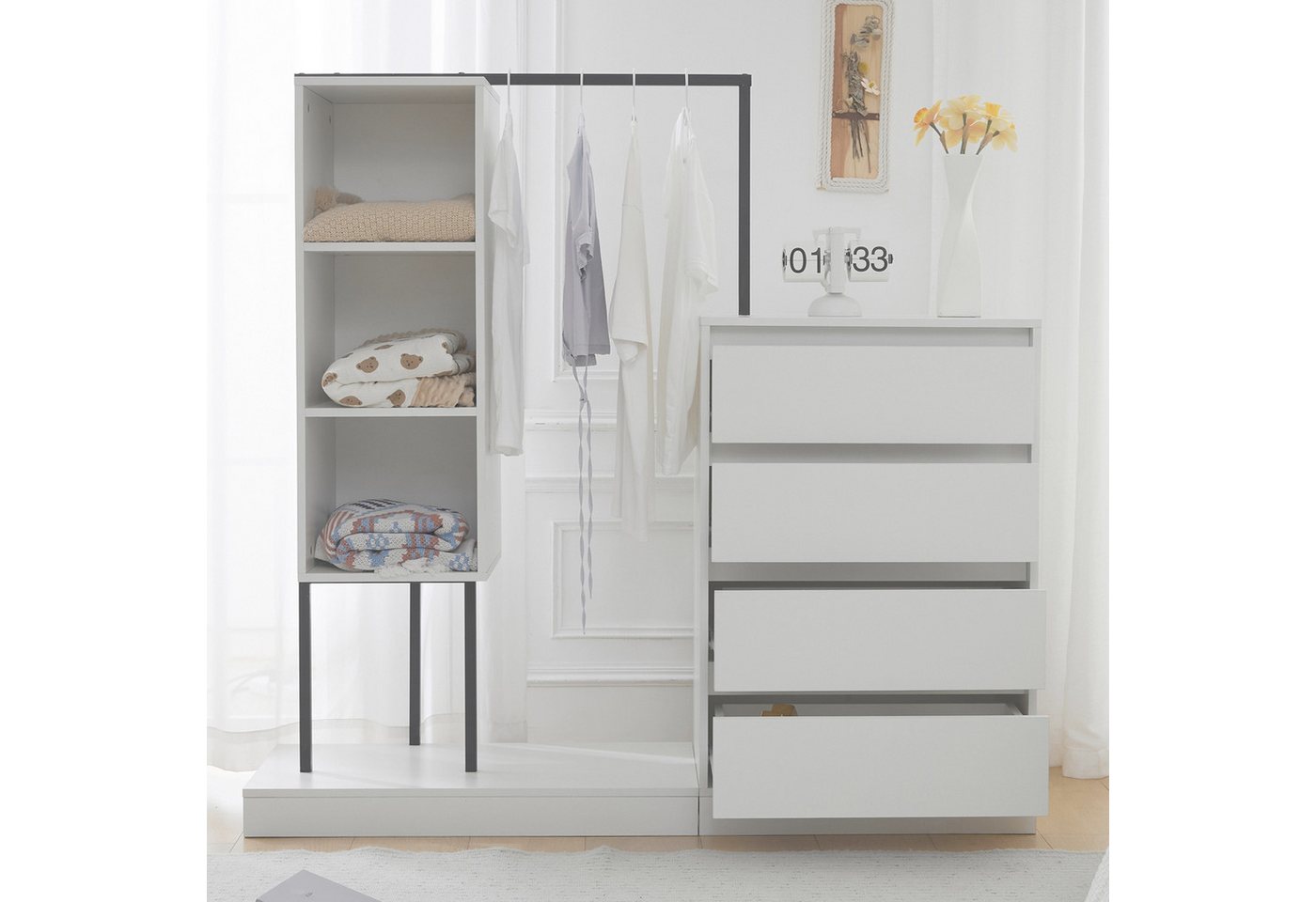 IDEASY Kleiderschrank Kleiderschrank weiß H135 mit Schubladen & Sideboard IDEASY Kleiderschrank Kleiderschrank weiß H135 mit Schubladen & Sideboard von IDEASY