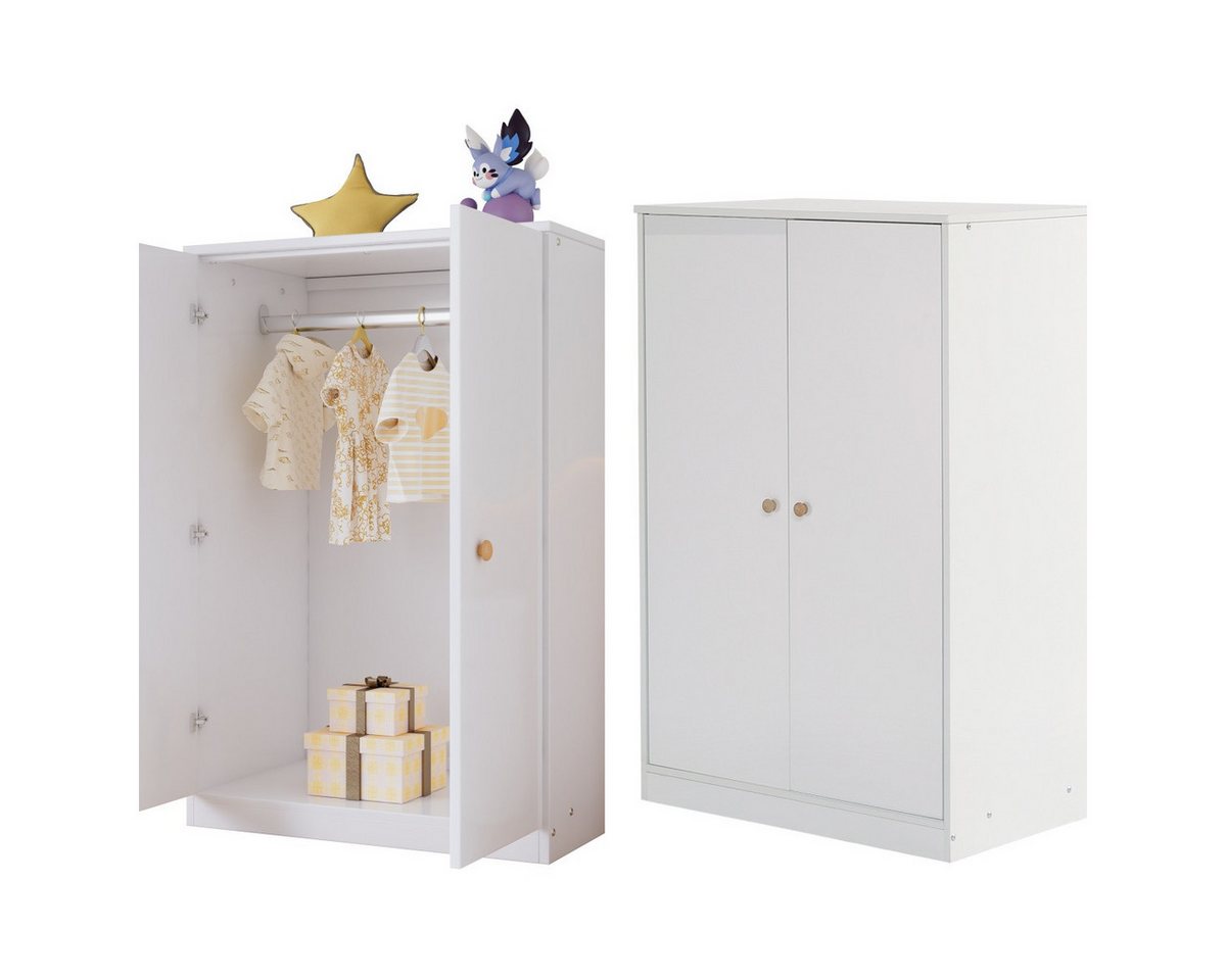 IDEASY Kleiderschrank Kleiner Kleiderschrank mit Stange, 2-türiger Kleiderschrank (80x50x120cm Kinderkleiderschrank für Schlafzimmer/Wohnzimmer) Geeignet für kleine Räume, Schränke, Weiß von IDEASY