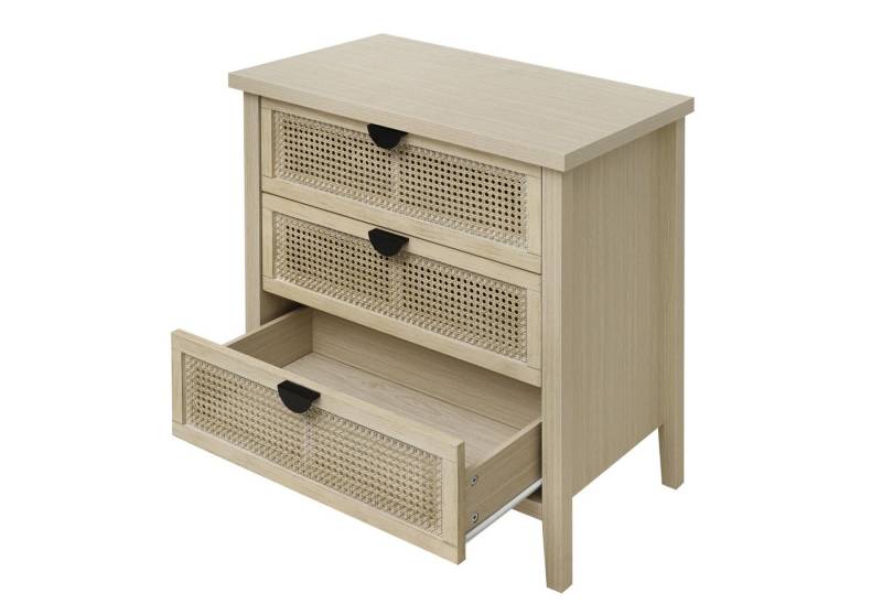 IDEASY Kommode Beistellschrank Kommode Sideboard Schubladenschrank mit 3 Schubladen (für Wohnzimmer, Schlafzimmer und Büro), Stauraumschrank mit wechselbaren Waben-Rattanfronten von IDEASY