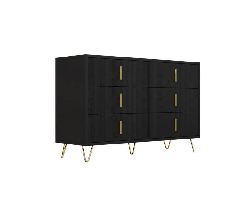 IDEASY Kommode Elegantes Sideboard mit vertikal eingelassener Kommoden, Anrichte (60 kg Tragkraft, leichter Zugang zu Staubsauger und Reinigungswerkzeug), 6 Schubladen mit goldfarbenen Details, goldfarbene Metallfüße von IDEASY