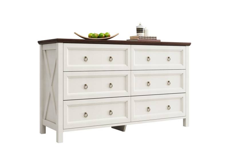IDEASY Kommode Vintage-Design Kommode, Sideboard mit 6 Schubladen, Esszimmerschrank (zeitloses Vintage-Design mit Aluminium-Detailgriffen), kombinierbare Walnuss-Optik, funktionales Stauraumkonzept von IDEASY