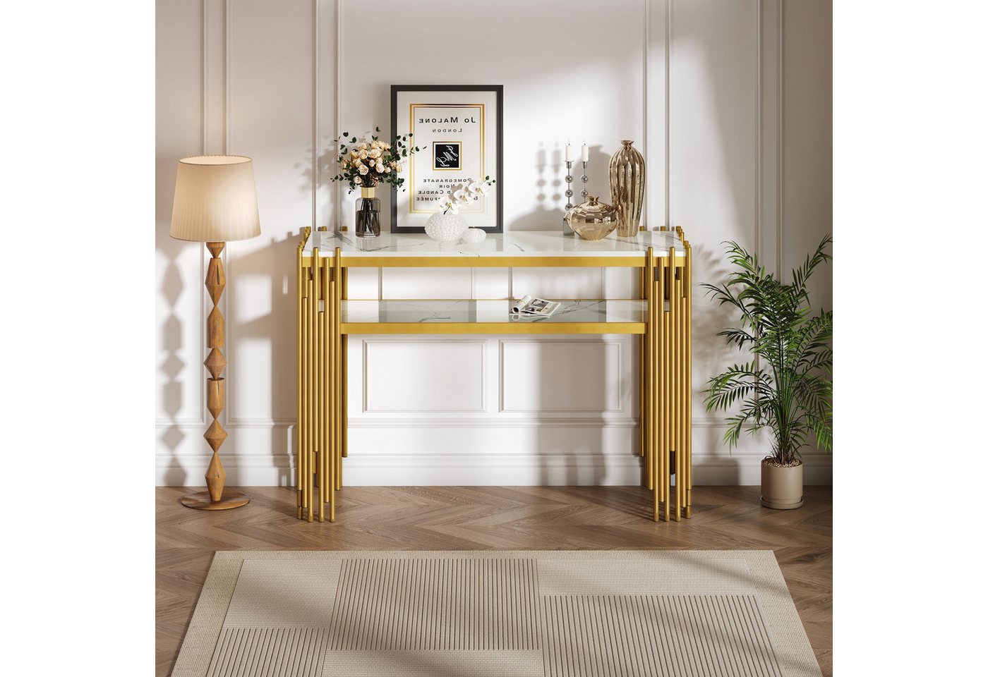 IDEASY Konsolentisch Mid-Century Beistelltisch weiß goldene Beine MDF 40kg IDEASY Konsolentisch Mid-Century Beistelltisch weiß goldene Beine MDF 40kg von IDEASY