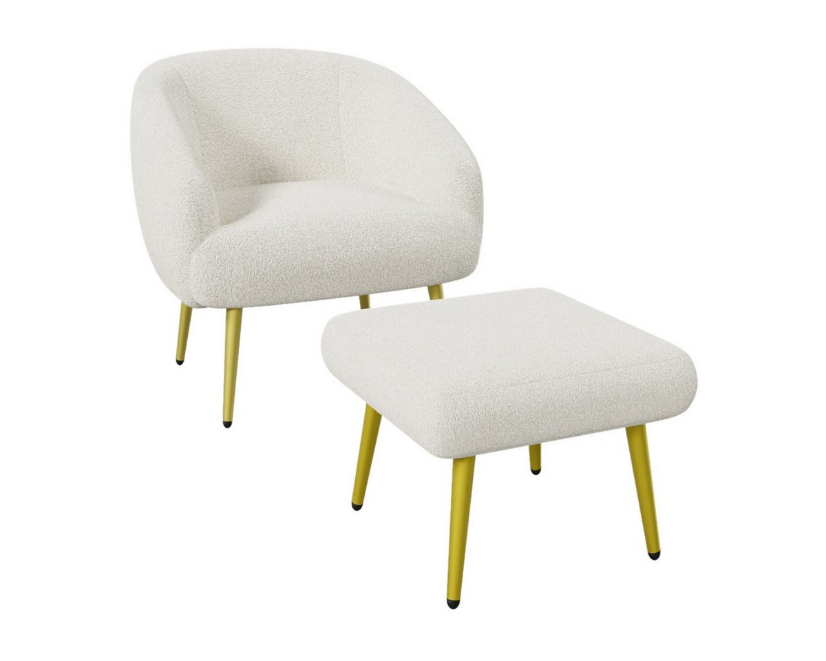 IDEASY Loungesessel Sessel mit Fußhocker, Polsterstühle, weicher Teddystoff, mit Armlehnen (Loungesessel (mit Hocker), Goldfarbige Beine, 90 kg belastbar, Einzelsessel-Set für Wohnzimmer von IDEASY