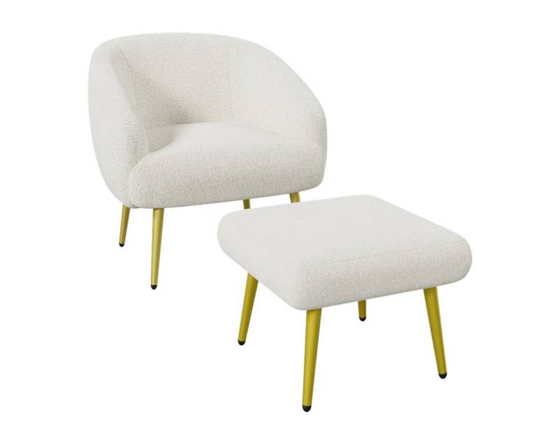 IDEASY Loungesessel Sessel mit Fußhocker, Polsterstühle, weicher Teddystoff, mit Armlehnen (Loungesessel (mit Hocker), Goldfarbige Beine, 90 kg belastbar, Einzelsessel-Set für Wohnzimmer von IDEASY
