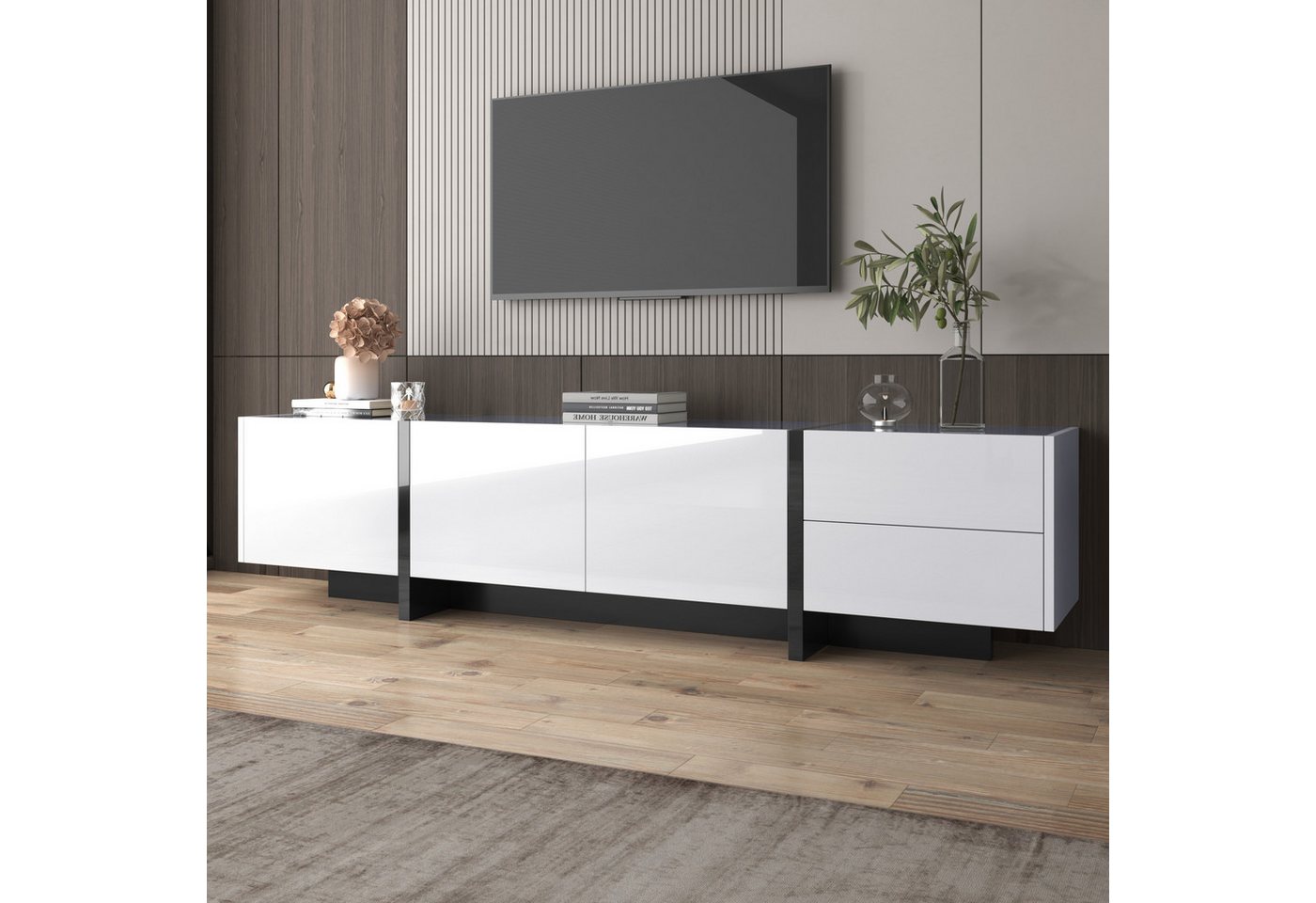 IDEASY Lowboard Vertikal weiß TV-Lowboard, geeignet für TV-Geräte bis zu 59 Zoll, TV-Schrank, schlichte Eleganz, 3 Türen, 2 Schubladen, 190x 35x 45 cm IDEASY Lowboard Vertikal weiß TV-Lowboard, geeignet für TV-Geräte bis zu 59 Zoll, TV-Schrank, schlichte Eleganz, 3 Türen, 2 Schubladen, 190x 35x 45 cm von IDEASY