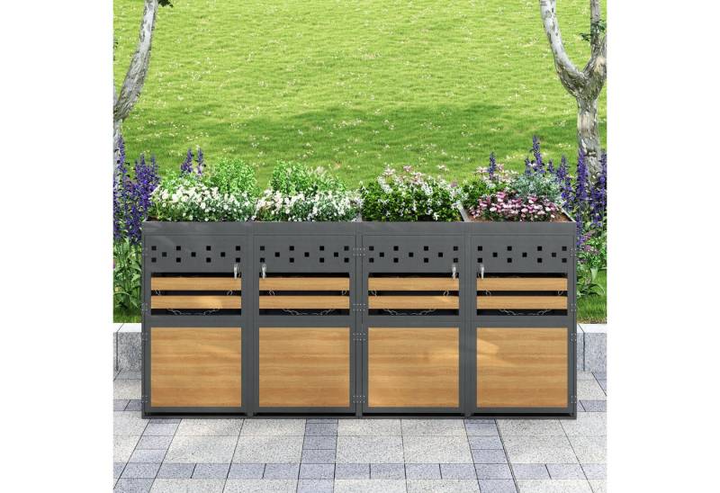 IDEASY Mülltonnenbox Mülltonnenbox 2/4er Pflanzdach Anthrazit Holzoptik (4 St) von IDEASY