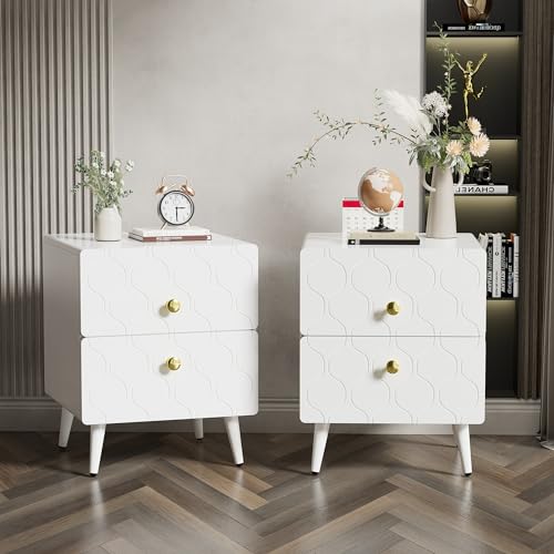 IDEASY Nachttisch 2er-Set mit 2 Schubladen Wellenmuster vergoldete Griffe stoßfestes Eckdesign lackiert Weiß 39,5x40x50 cm IDEASY Nachttisch 2er-Set mit 2 Schubladen Wellenmuster vergoldete Griffe stoßfestes Eckdesign lackiert Weiß 39,5x40x50 cm von IDEASY