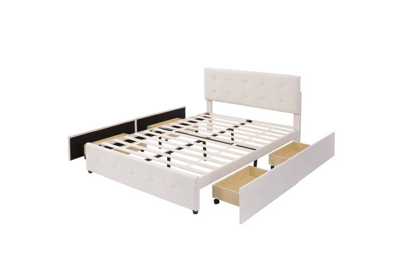 IDEASY Polsterbett 140 x 200 cm, Doppelbett mit Schubladen, Lattenrost und Rückenlehne, (Hautfreundliches Doppelbett aus Samtstoff), Grau (Matratze nicht enthaltet) von IDEASY