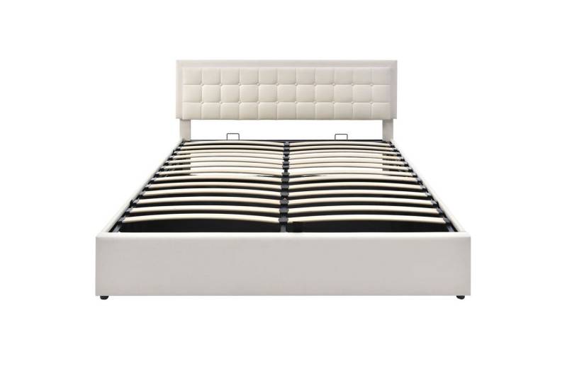 IDEASY Polsterbett Doppelbett mit Hydraulikstange Stauraum, (LED-Beleuchtungsleiste Bettgestell 140*200cm/160*200cm/180*200cm), Bezug aus Kunstleder Weiß,leicht zu reinigen von IDEASY