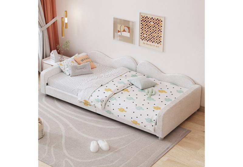 IDEASY Schlafsofa Polsterbett 90*200cm, Schlafsofa Bettgestell Teddystoff, Jugendbett Gästebett Weiß von IDEASY