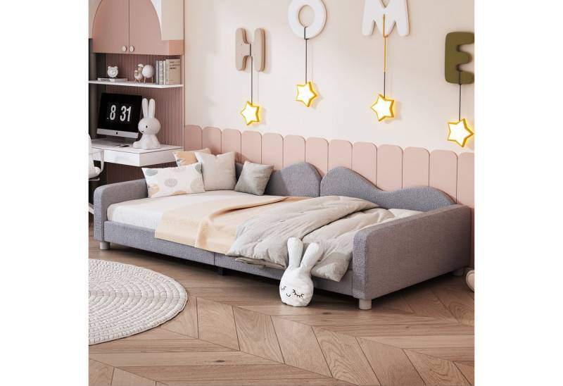 IDEASY Schlafsofa Polsterbett 90*200cm, Schlafsofa Bettgestell Teddystoff, Jugendbett Gästebett Weiß von IDEASY