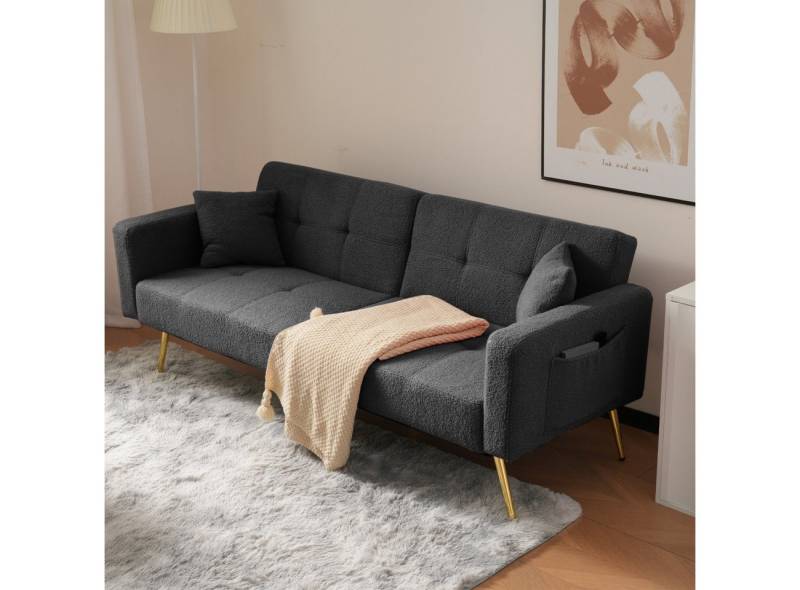 IDEASY Schlafsofa Schlafsofa Bettfunktion, 3-fach verstellbar (105°-180), mit verstellbarer Rückenlehne, goldene Beine, Kissen & Seitentaschen von IDEASY