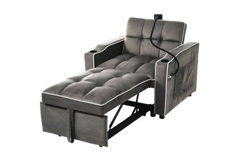IDEASY Schlafsofa Schlafsofa Sessel ausziehbar mit Getränkehaltern und Handyhalter, 3-fach verstellbare Rückenlehne, 2 Getränkehalter, Handyhalterung von IDEASY
