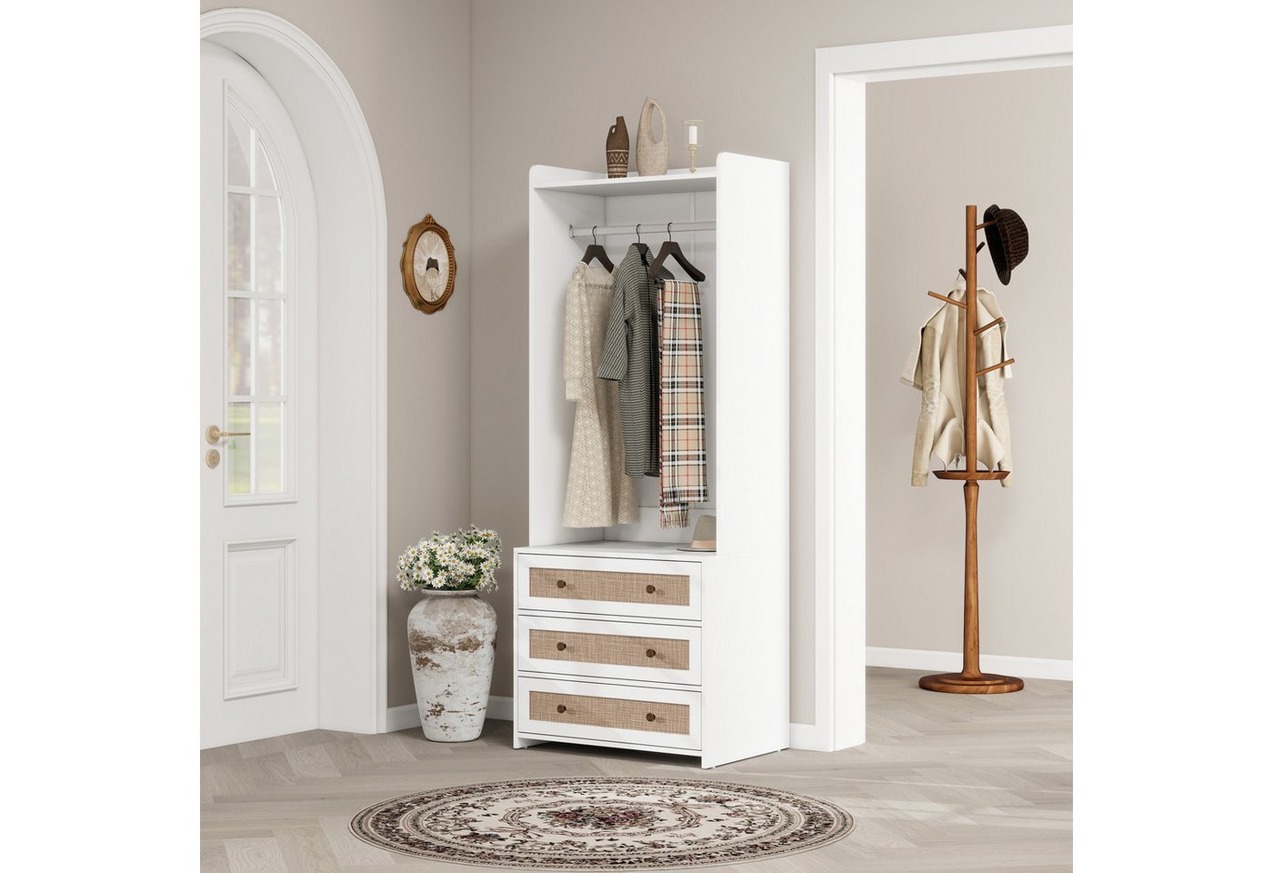 IDEASY Schminktisch Weißer Kleiderschrank mit 3 Schubladen, Boho-Stil 180cm IDEASY Schminktisch Weißer Kleiderschrank mit 3 Schubladen, Boho-Stil 180cm von IDEASY