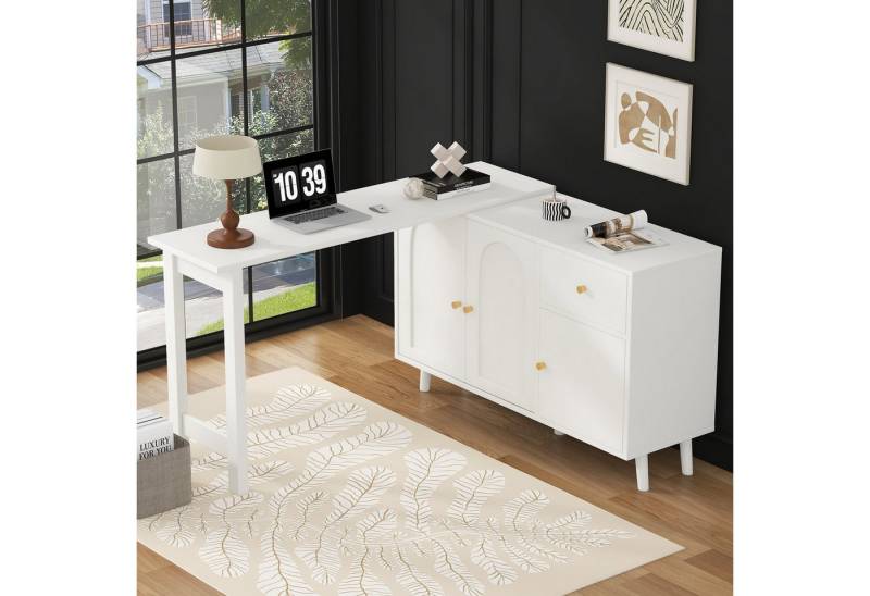 IDEASY Schreibtisch 2-in-1 Dreh-Schreibtisch & Sideboard mit 3T/1S (360° drehbarer), Eck-Drehschreibtisch & Sideboard, 2-in-1 mit 3T/1S von IDEASY