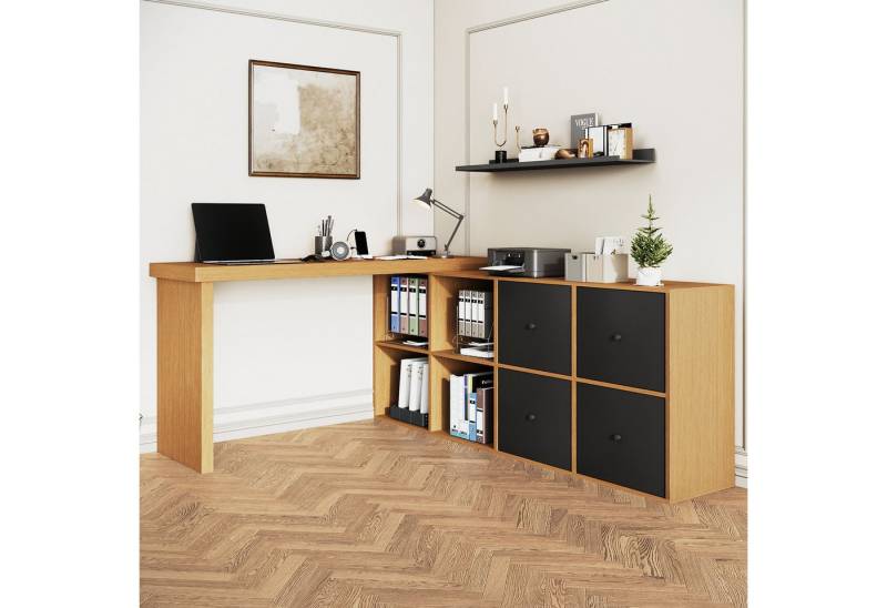 IDEASY Schreibtisch Eckschreibtisch 360° drehbar mit 4 Schubladen, L-Form/gerade von IDEASY