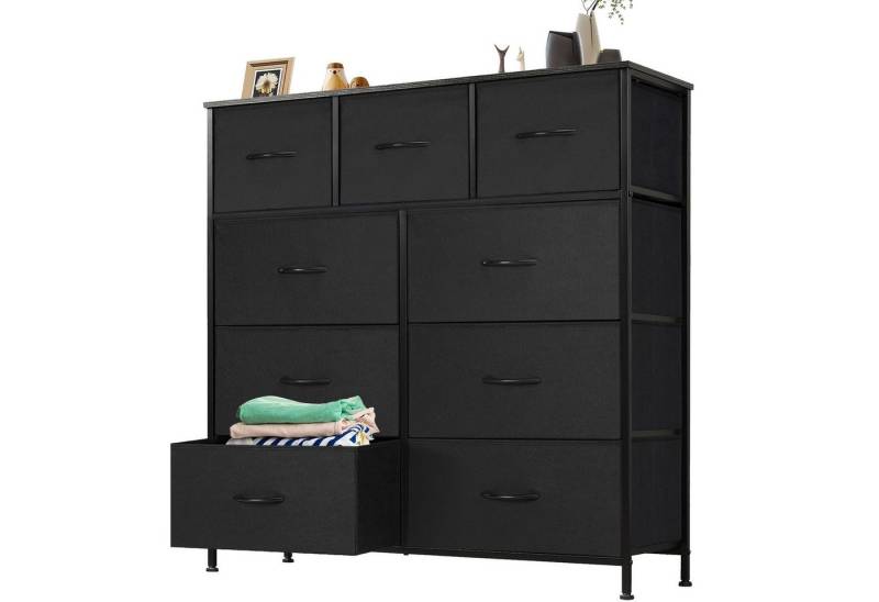IDEASY Schubkastenkommode Schlafzimmerschrank-Organizer mit 9 Stoffschubladen, Frisiertisch (100×100×30cm rutschfester dreidimensionaler Kleiderschrank mit Griffen), Aufbewahrungskommode Flur Komode Komodenschrank Flurschrank von IDEASY