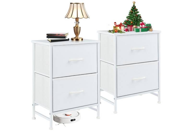 IDEASY Schubkastenkommode Schminktisch, Nachttisch, Kommode (2er-Set) mit 2 Stoffschubladen (Schnellmontagemöbel, Metallrahmen, Stoffschrank, Geeignet für Schlafzimmer Büro Garderobe Eingang Flur Kinderzimmer), Kleiderorganizer mit Griffen Lagerschrank bis 20 kg 50×45×30 cm von IDEASY
