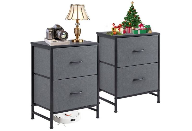 IDEASY Schubkastenkommode Schminktisch, Nachttisch, Kommode (2er-Set) mit 2 Stoffschubladen (Schnellmontagemöbel, Metallrahmen, Stoffschrank, Geeignet für Schlafzimmer Büro Garderobe Eingang Flur Kinderzimmer), Kleiderorganizer mit Griffen Lagerschrank bis 20 kg 50×45×30 cm von IDEASY