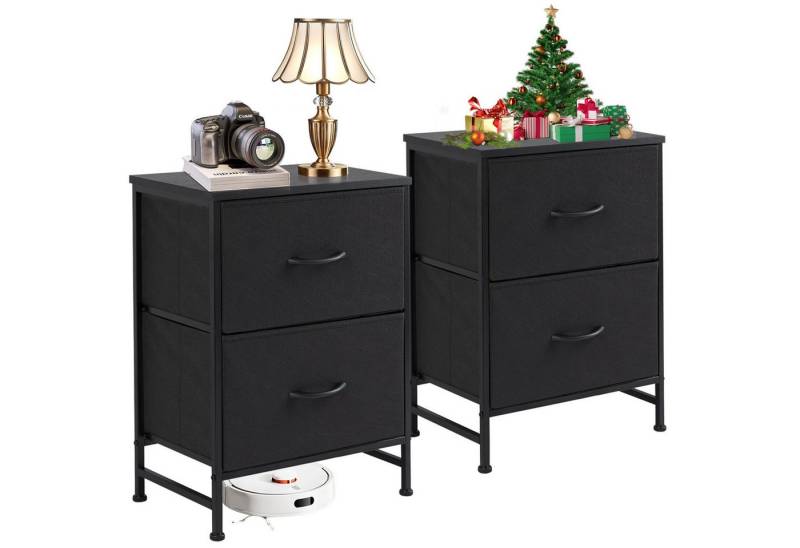 IDEASY Schubkastenkommode Schminktisch, Nachttisch, Kommode (2er-Set) mit 2 Stoffschubladen (Schnellmontagemöbel, Metallrahmen, Stoffschrank, Geeignet für Schlafzimmer Büro Garderobe Eingang Flur Kinderzimmer), Kleiderorganizer mit Griffen Lagerschrank bis 20 kg 50×45×30 cm von IDEASY