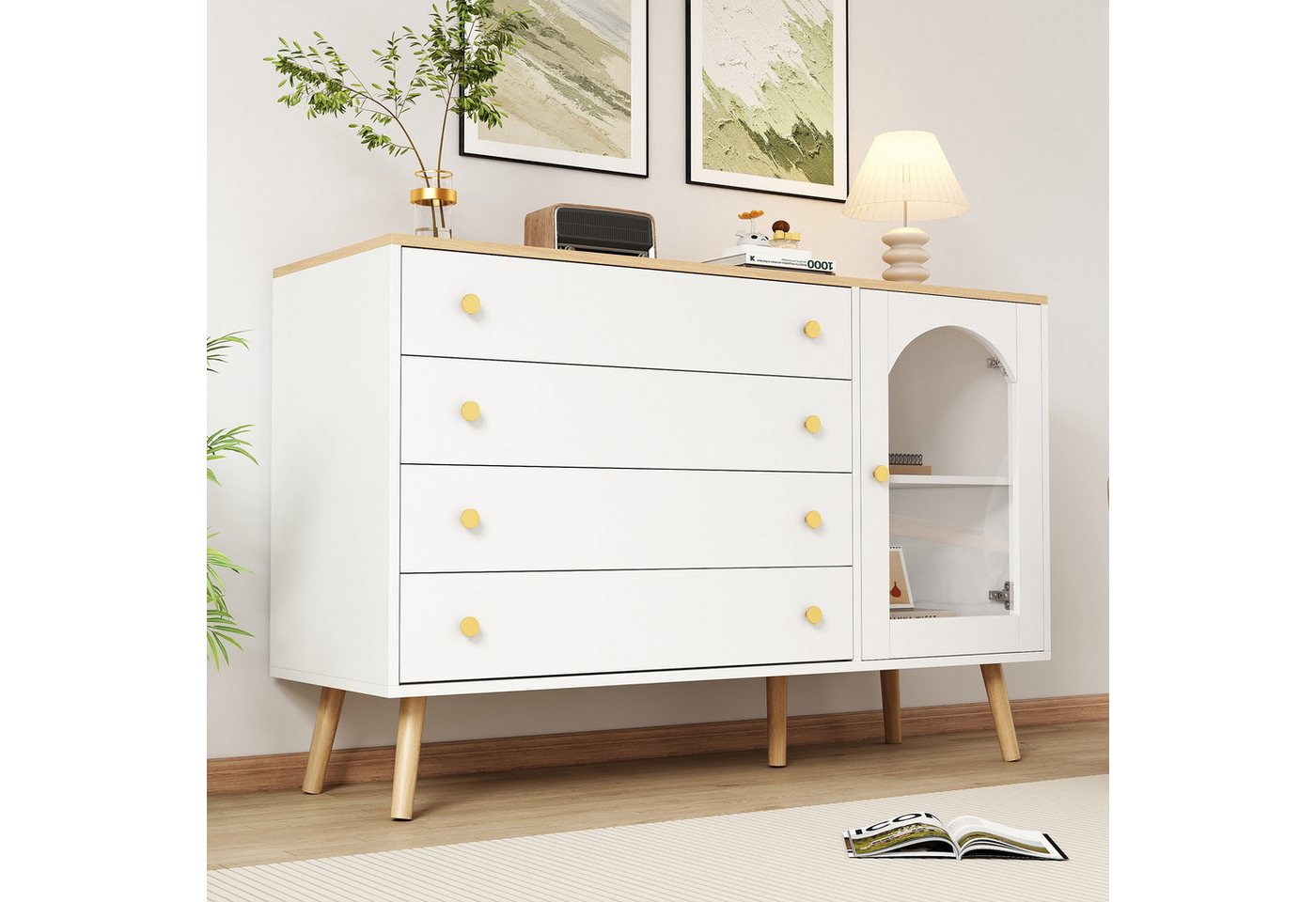 IDEASY Schubkastenkommode Weiße Kommode 4x Breite Schubladen Modern Küche/Esszimmer 40x120cm IDEASY Schubkastenkommode Weiße Kommode 4x Breite Schubladen Modern Küche/Esszimmer 40x120cm von IDEASY