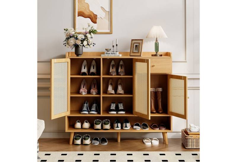 IDEASY Schuhschrank Rattan-Schuhschrank Flur 3 Türen,Schublade,5 Fächer von IDEASY