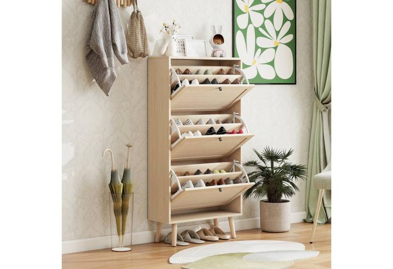 IDEASY Schuhschrank Schuhschrank 121cm 3-stufig Boho mit Streifen Kreuz von IDEASY