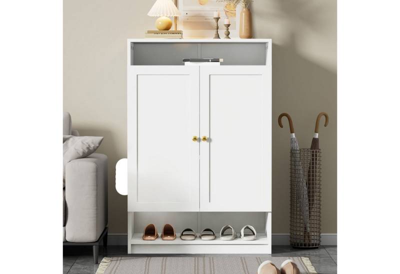 IDEASY Schuhschrank Weißer Schuhschrank 2-türig mit verstellb. Regalen & Goldgriffen von IDEASY
