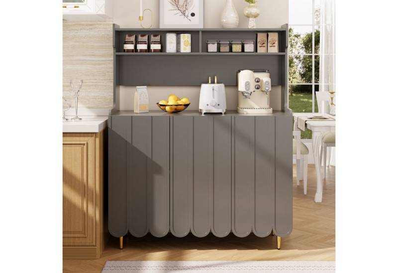 IDEASY Sideboard 120 x 40 x 151 cm Anrichte Küche, offenes Ablageregal-Design (Holzschrank für Küche/Wohnzimmer/Esszimmer), Buffet Schrank mit 3 Türen und offenen Lagerregalen von IDEASY