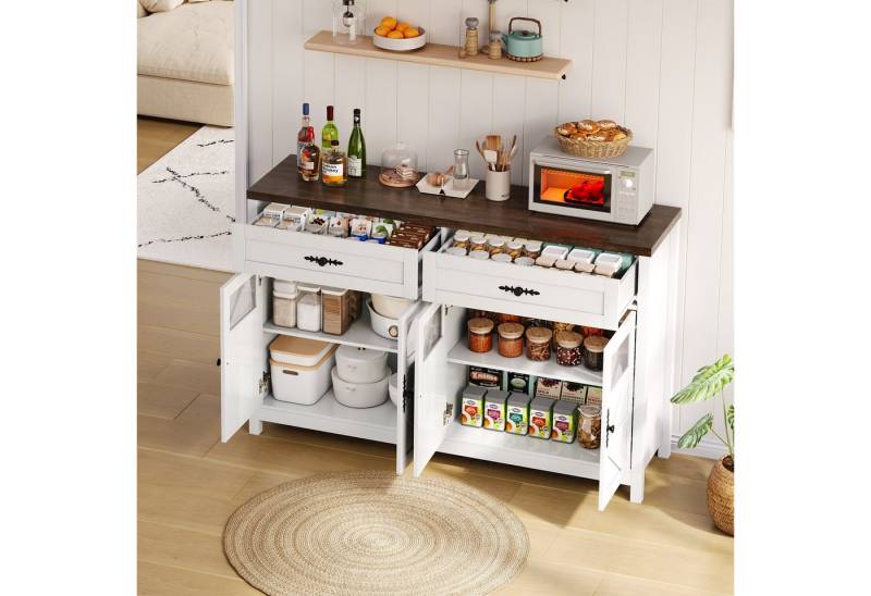 IDEASY Sideboard 140 cm Sideboard weiß mit 4 Türen & Schubladen+Kaffeebar von IDEASY