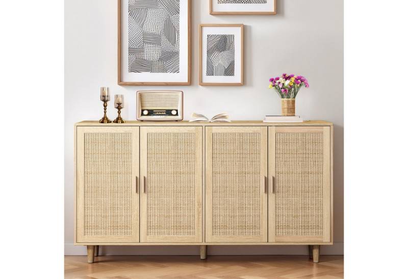 IDEASY Sideboard 4-türiger Rattanschrank elegant & praktisch für Zuhause von IDEASY