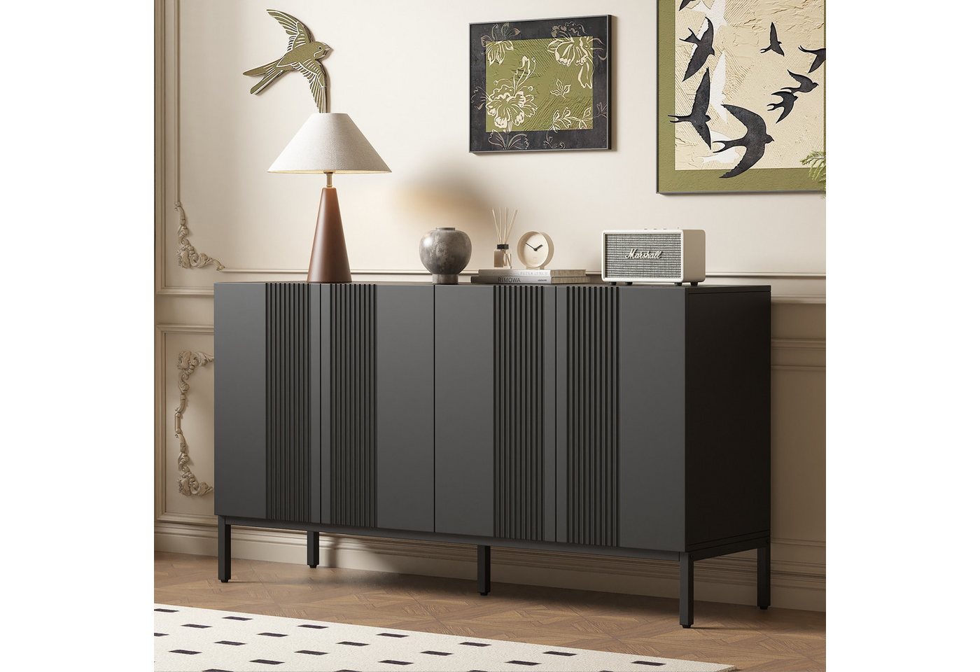 IDEASY Sideboard 4-türiges Sideboard grifflos schwarz für Wohnen IDEASY Sideboard 4-türiges Sideboard grifflos schwarz für Wohnen von IDEASY