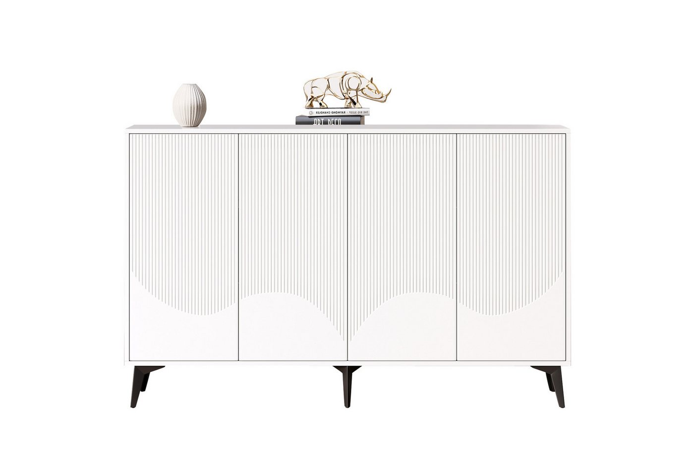 IDEASY Sideboard Anrichte, Einzigartiges geradliniges Design Sideboard, 4 Türen, 160x35x100 cm, Metallfüße, verstellbare Böden, Rebound-Schranktüren von IDEASY