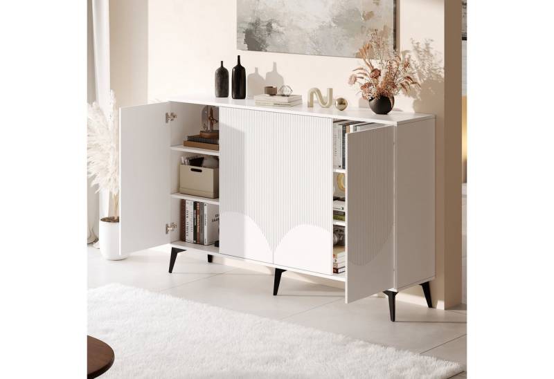 IDEASY Sideboard Anrichte, Einzigartiges geradliniges Design Sideboard, 4 Türen, 160x35x100 cm, Metallfüße, verstellbare Böden, Rebound-Schranktüren von IDEASY