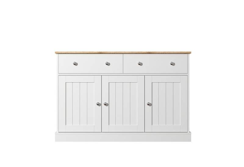 IDEASY Sideboard Aufbewahrungsschrank,Wohnzimmerschrank mit gravierter Textur, (Push-to-Open-Mechanismus, viel Stauraum), 120 L x 36 B x 80,5H(cm),Spanplatte,Weiß,Metallstiel von IDEASY