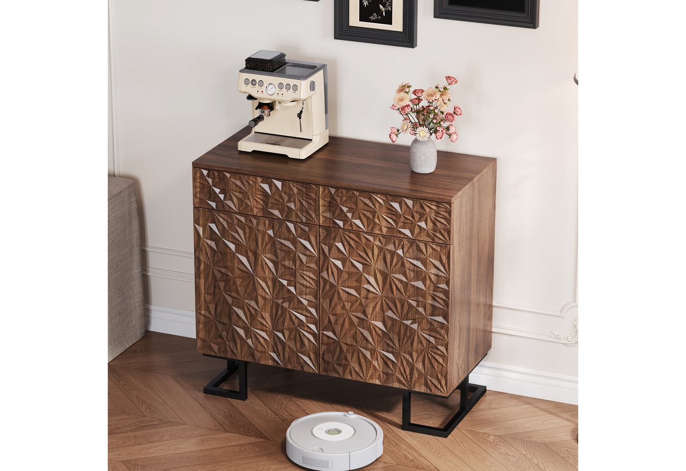 IDEASY Sideboard Griffelose Kommode 80x40x78cm dunkle Walnuss IDEASY Sideboard Griffelose Kommode 80x40x78cm dunkle Walnuss von IDEASY