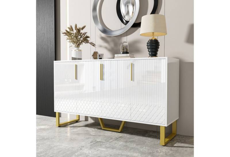 IDEASY Sideboard Hochglanz-Sideboard weiß 4Türen Metallgriffe/Beine geometrisch von IDEASY